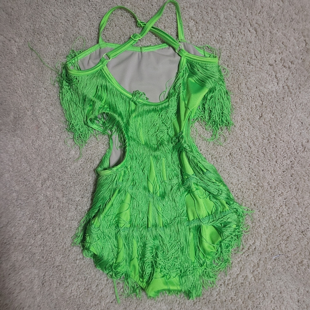 Weissman Lime Green Fringe Dance Costume - Picture 4 of 4